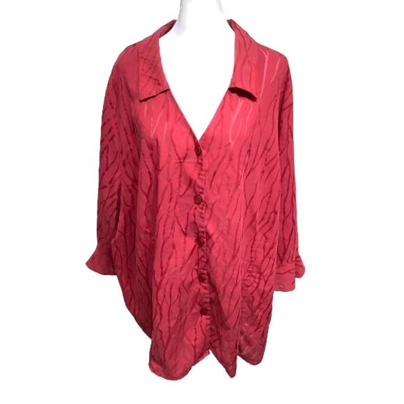 Maggie Barnes Red Button-Up Blouse, Size 4X - Bold, Comfortable, Classic - Picture 1 of 6